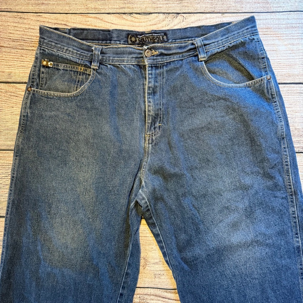 Southpole Y2K Baggy Jeans Blue Denim Mens 41x31 Streetwear Barrel Jeans Wide Leg - Picture 3 of 10